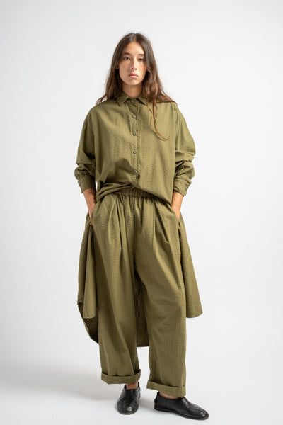The Shirt Dress in Olive Seersucker