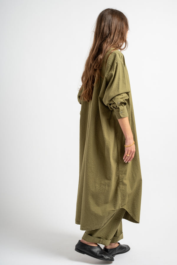 The Shirt Dress in Olive Seersucker