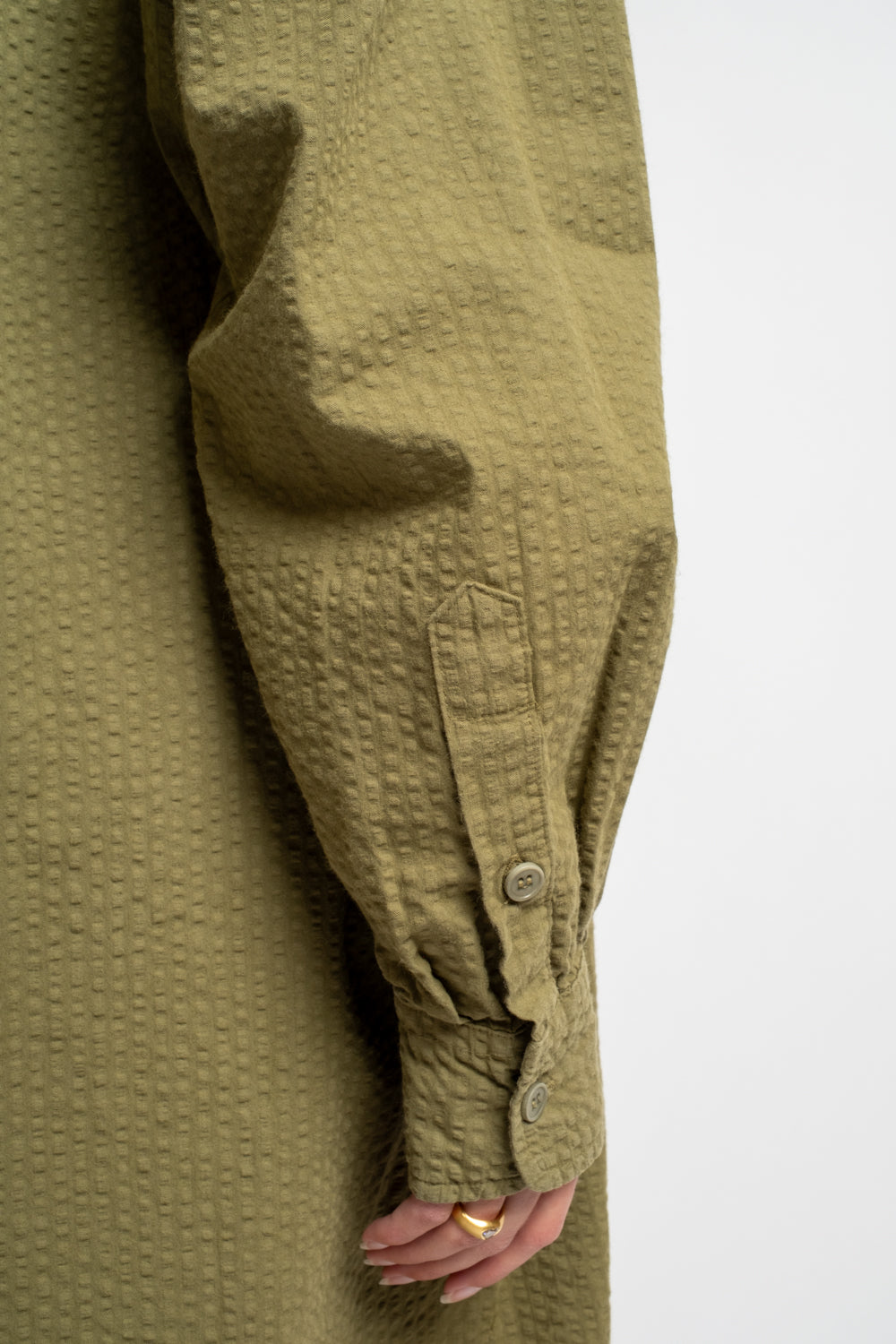 The Shirt Dress in Olive Seersucker