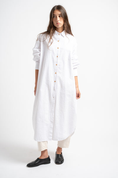 The Shirt Dress in White Seersucker