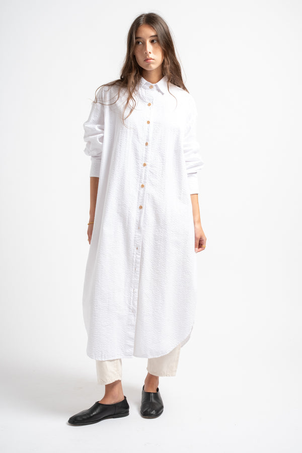 The Shirt Dress in White Seersucker