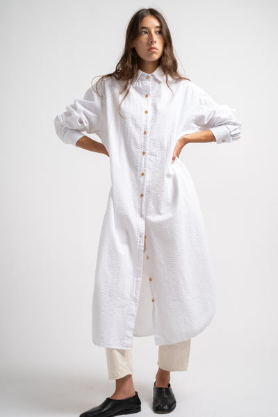 The Shirt Dress in White Seersucker