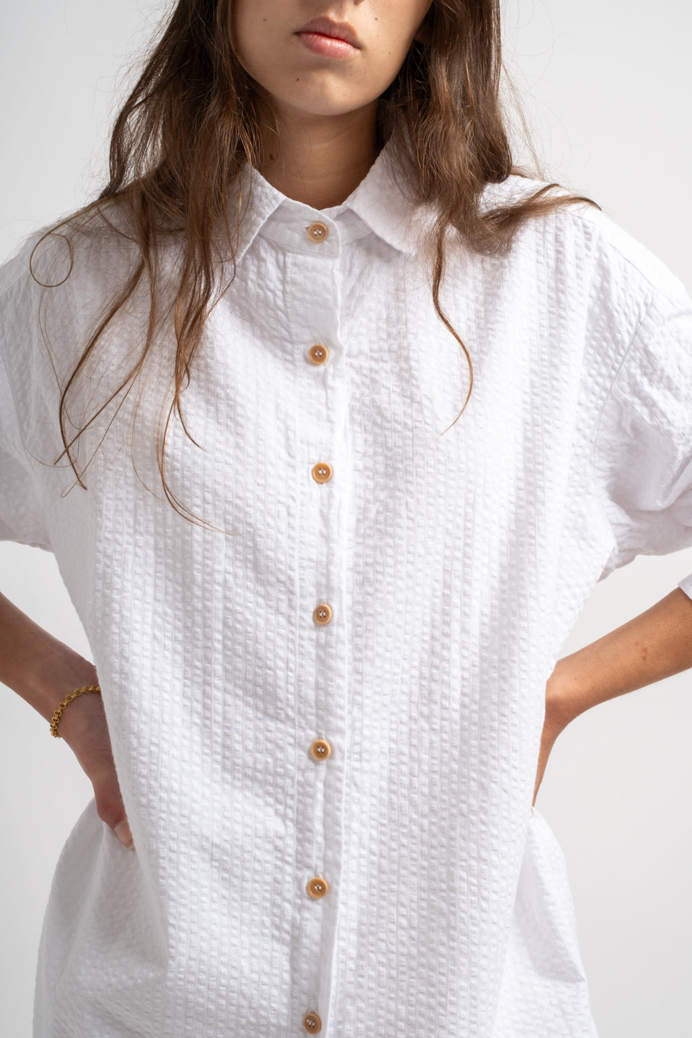 The Shirt Dress in White Seersucker