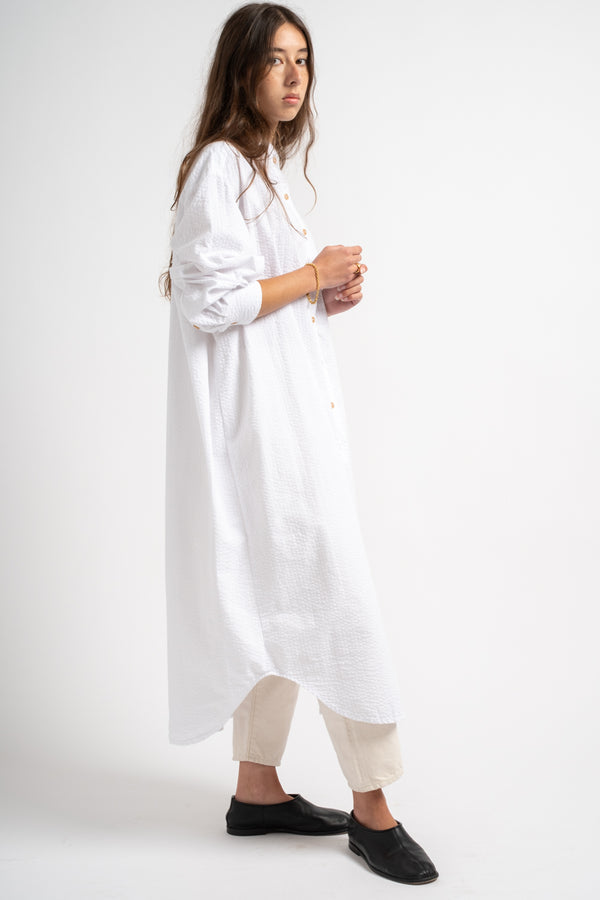 The Shirt Dress in White Seersucker
