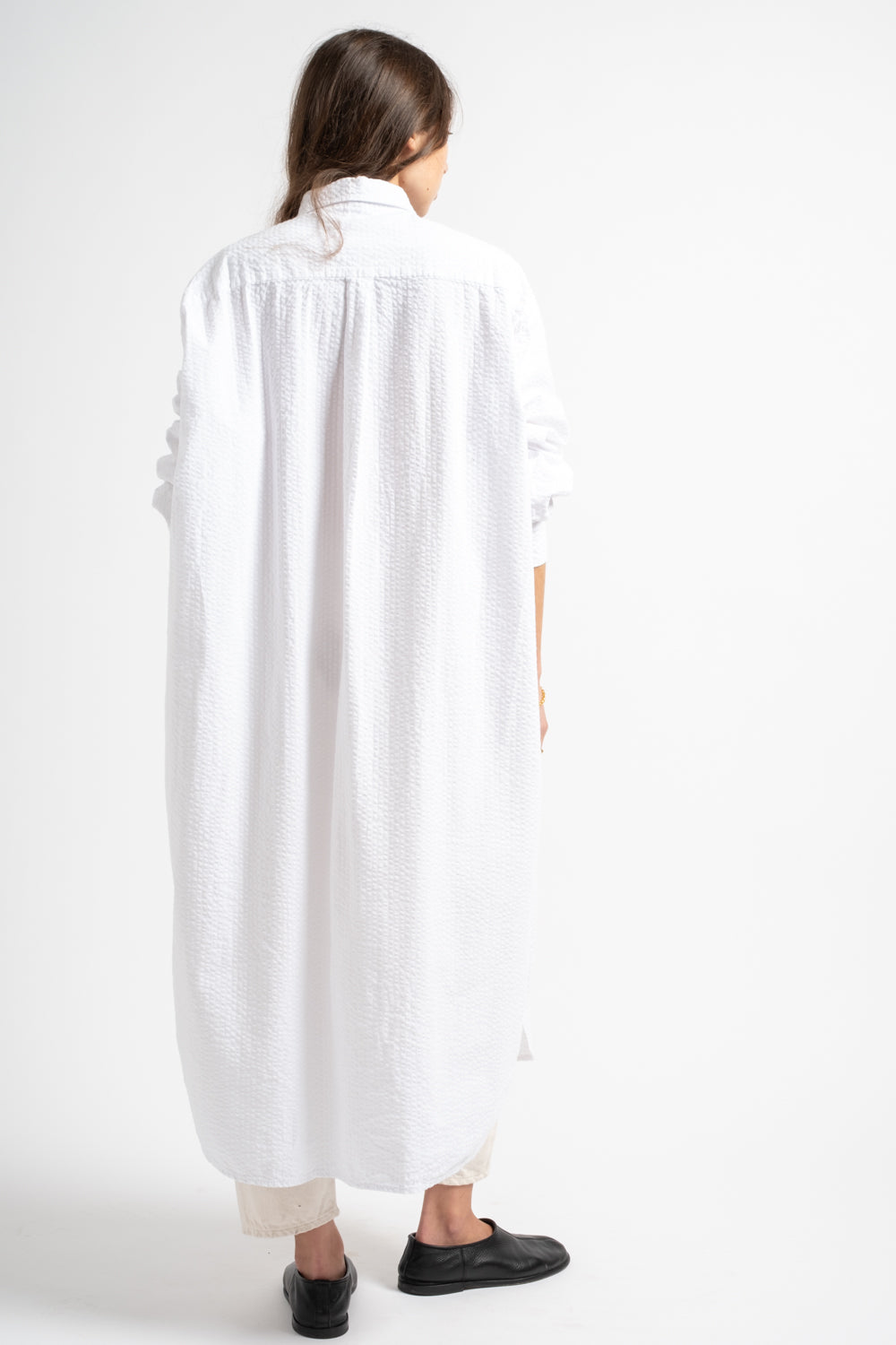 The Shirt Dress in White Seersucker