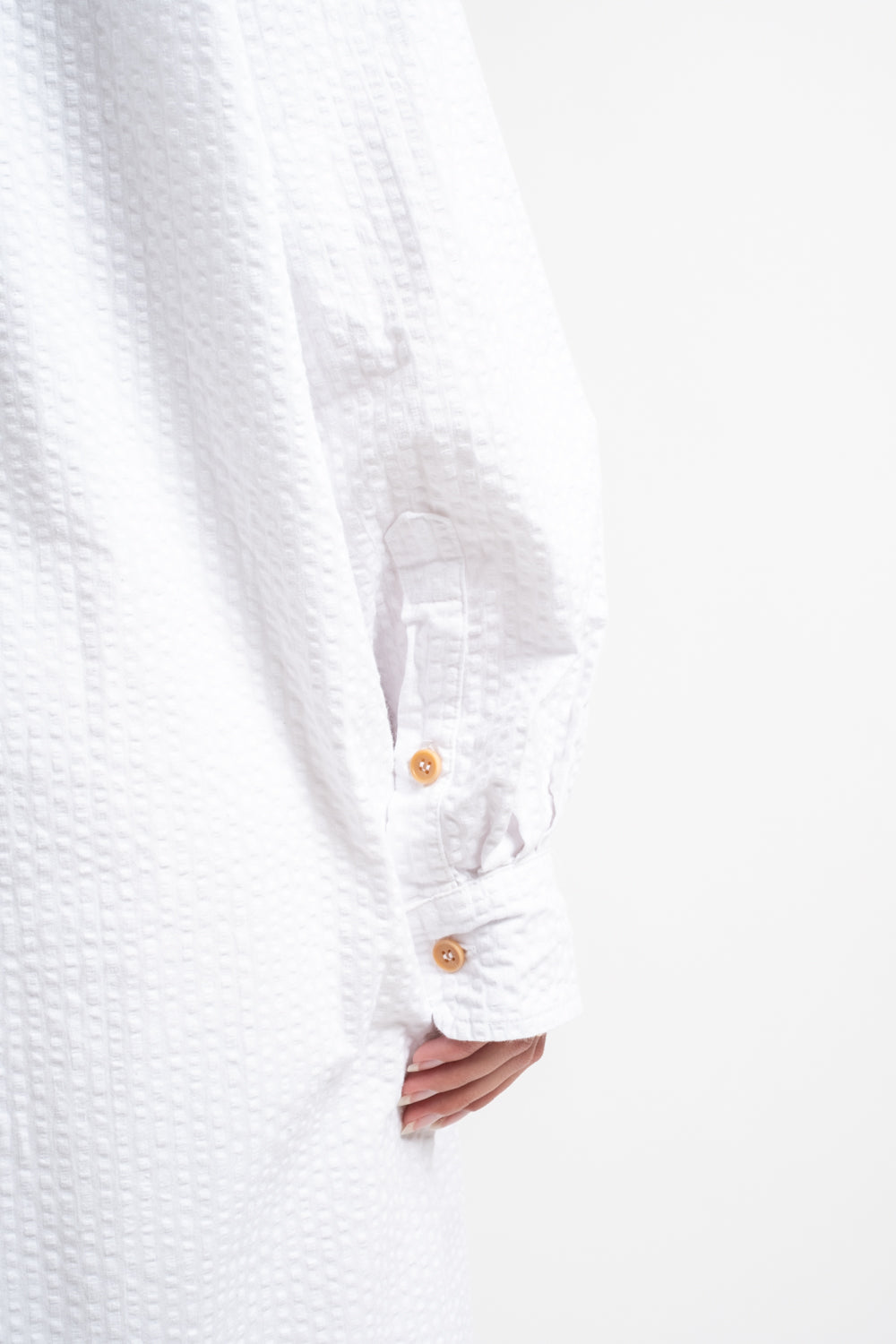 The Shirt Dress in White Seersucker