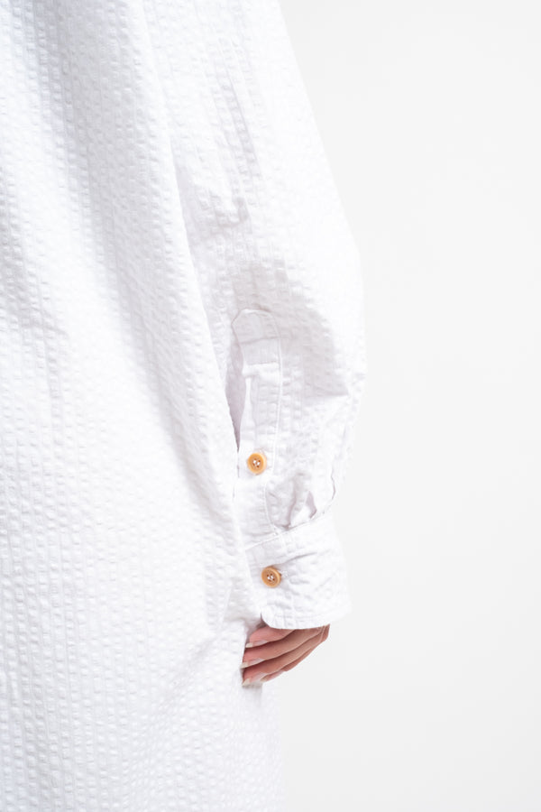 The Shirt Dress in White Seersucker