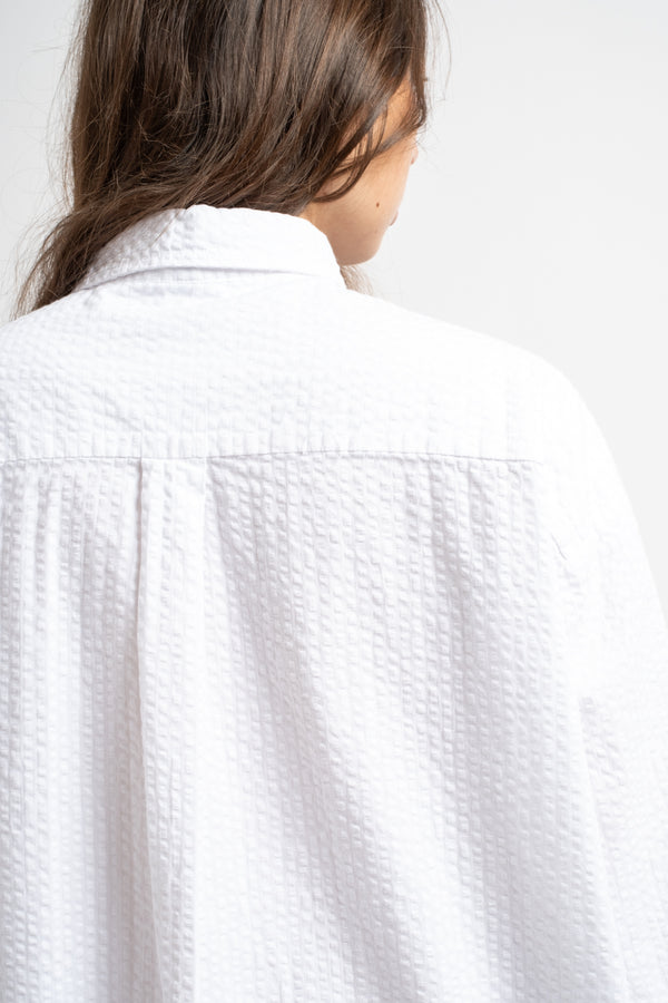 The Shirt Dress in White Seersucker