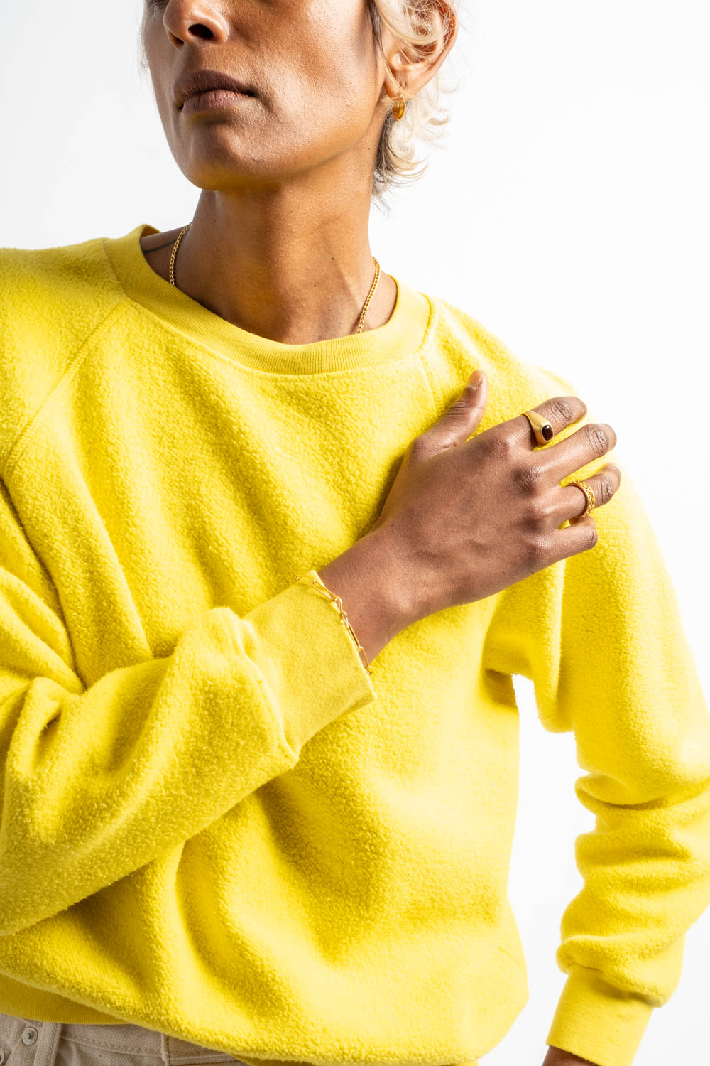 The Women's Sherpa Crewneck Sweatshirt in Bright Yellow