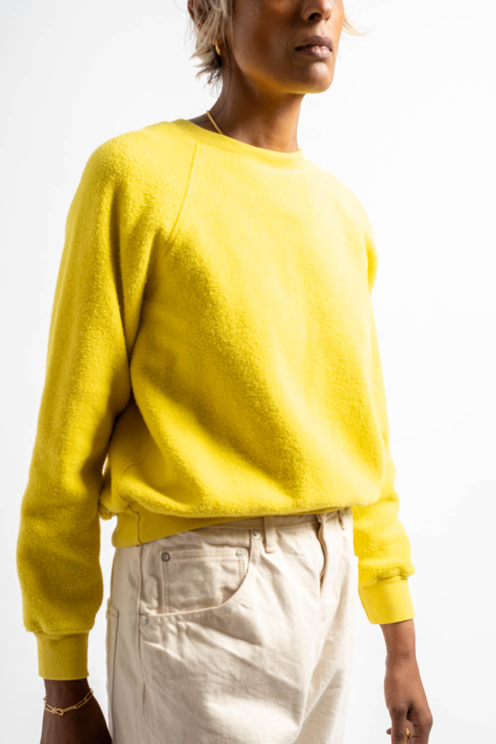 The Women's Sherpa Crewneck Sweatshirt in Bright Yellow
