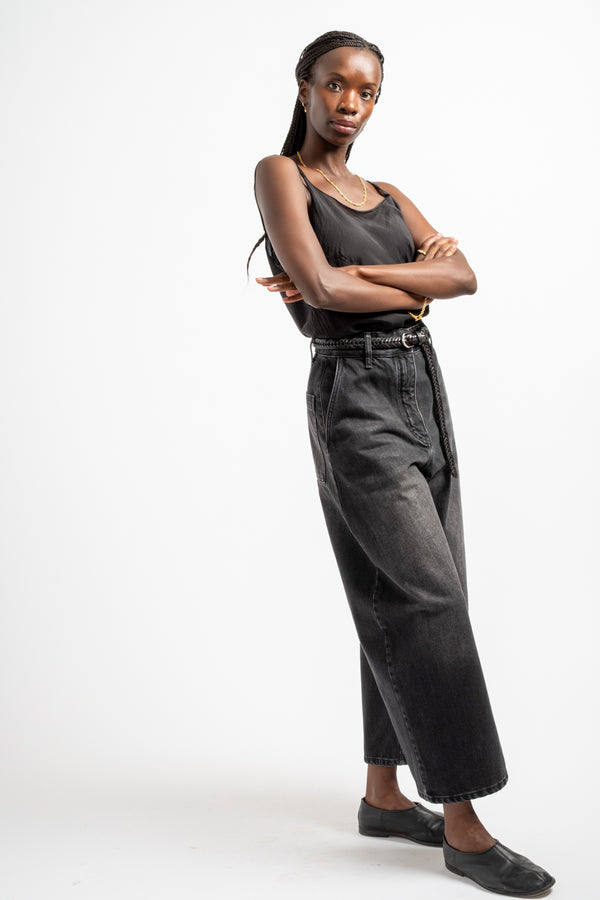 Chalco Wide Crop Pant in Washed Black Regen Denim