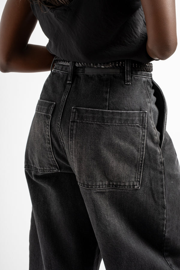 Chalco Wide Crop Pant in Washed Black Regen Denim