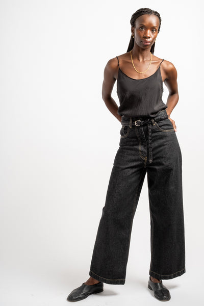 Neive Curved Leg Pant in Black Italian Denim