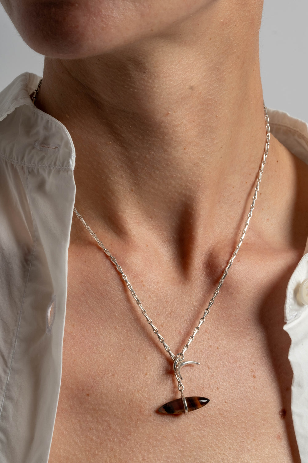 Sterling + Agate Large Stone Toggle Necklace