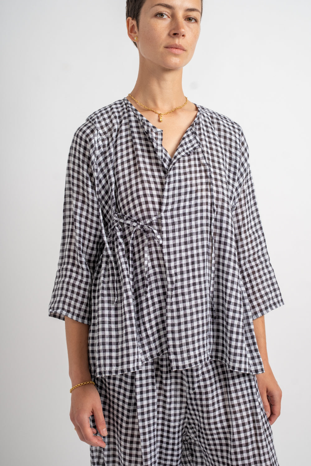 Gingham Check Cashcoeur Blouse in Black Check