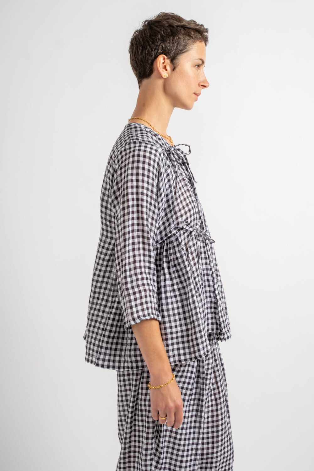 Gingham Check Cashcoeur Blouse in Black Check
