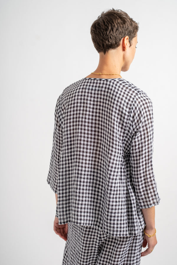 Gingham Check Cashcoeur Blouse in Black Check