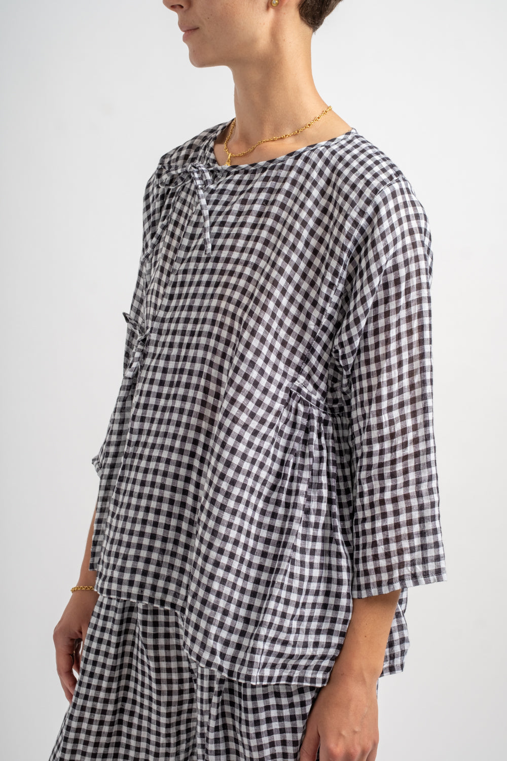 Gingham Check Cashcoeur Blouse in Black Check