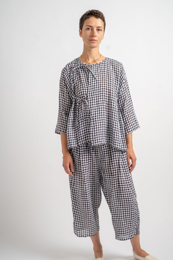 Gingham Check Cashcoeur Blouse in Black Check