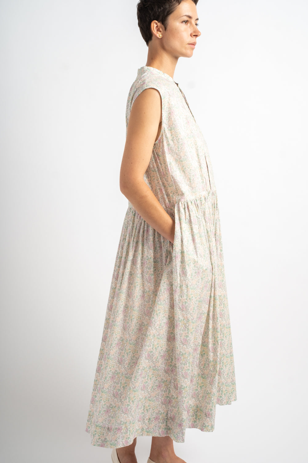 Liberty Print No-Sleeve Dress in Iris