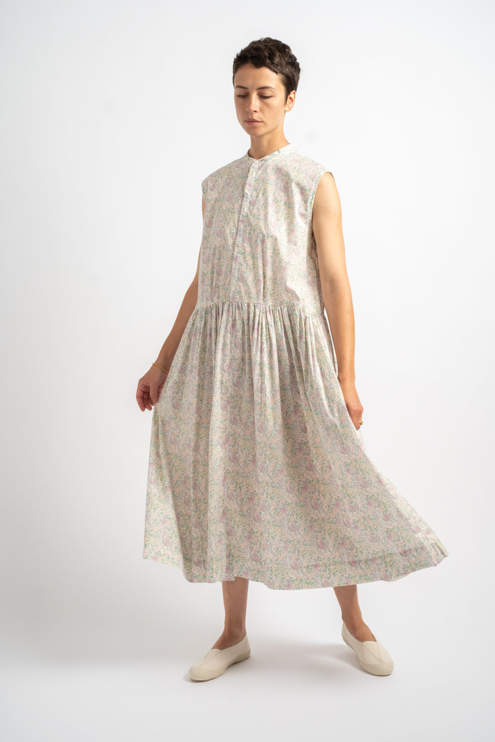 Liberty Print No-Sleeve Dress in Iris