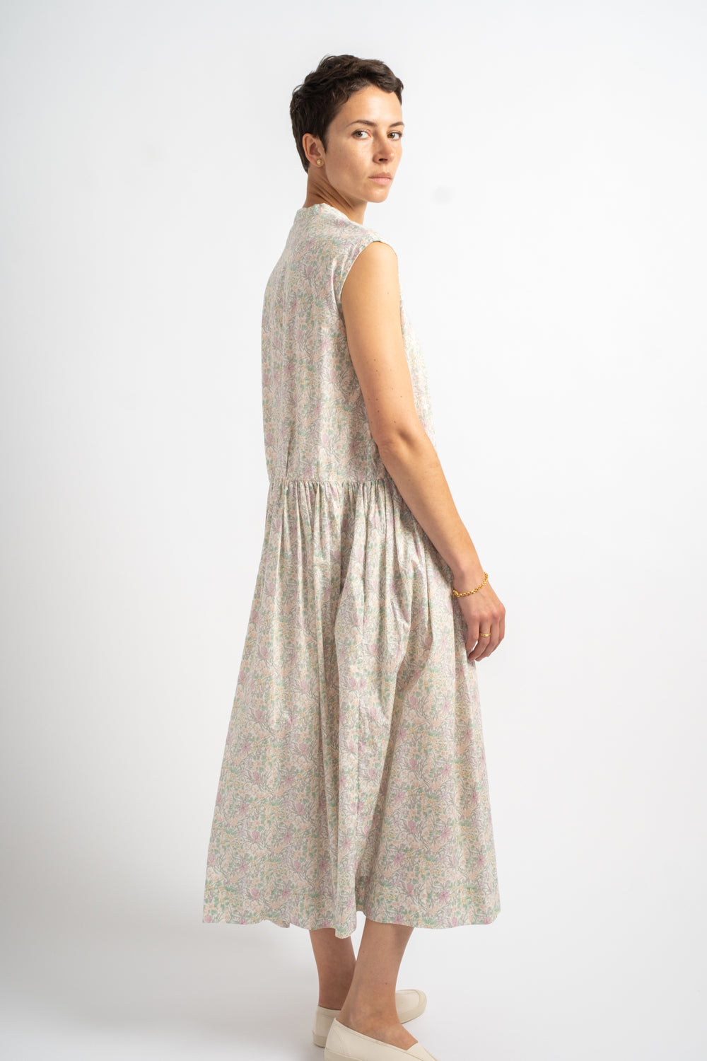 Liberty Print No-Sleeve Dress in Iris