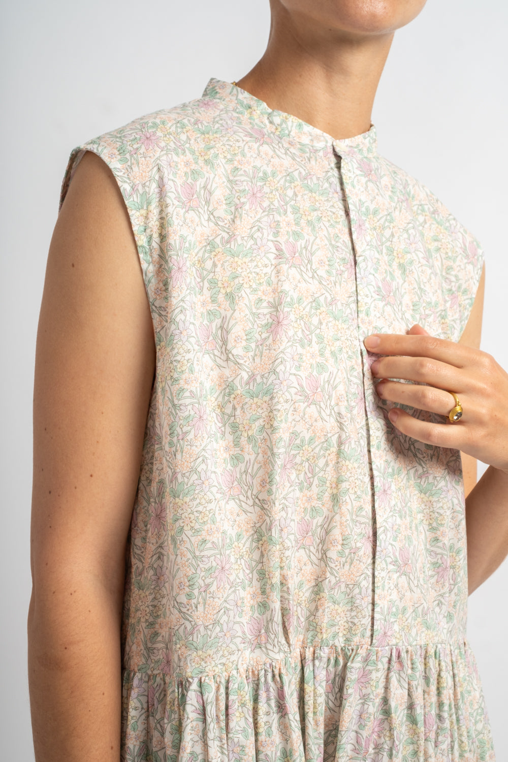 Liberty Print No-Sleeve Dress in Iris