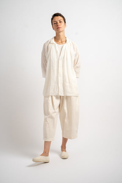 Linen Gathered Blouse in White