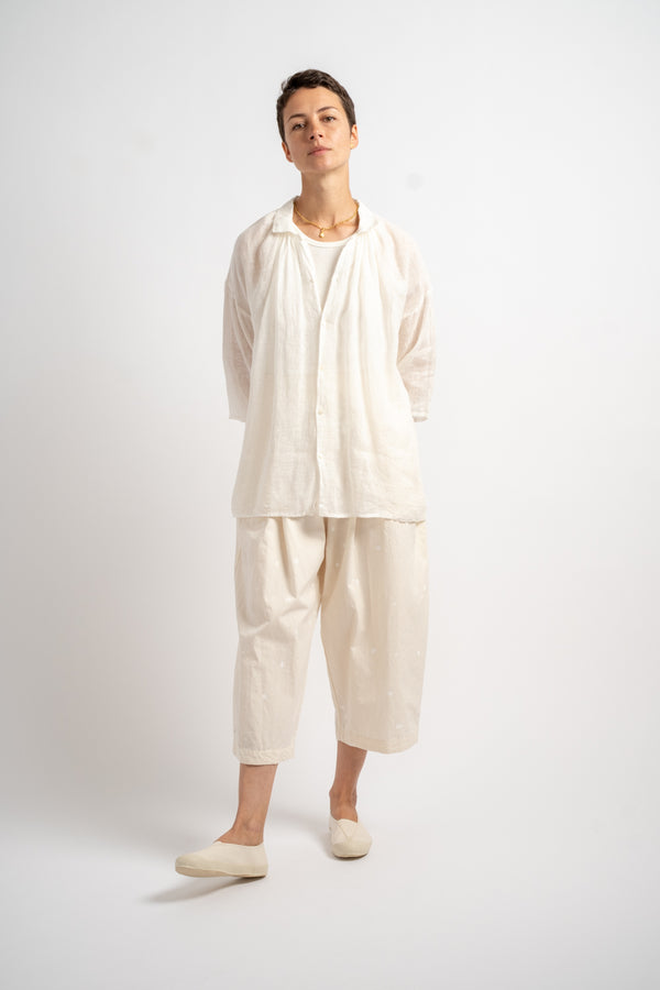 Linen Gathered Blouse in White