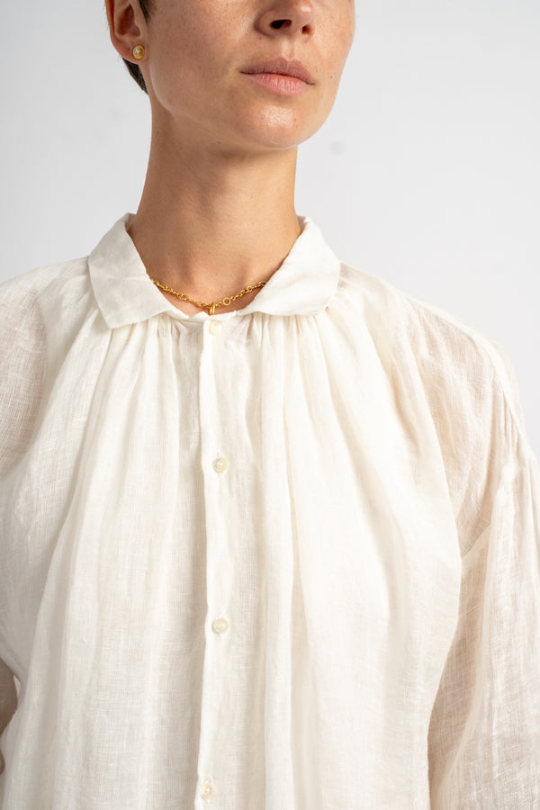 Linen Gathered Blouse in White