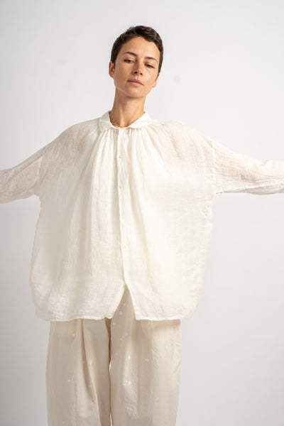 Linen Gathered Blouse in White