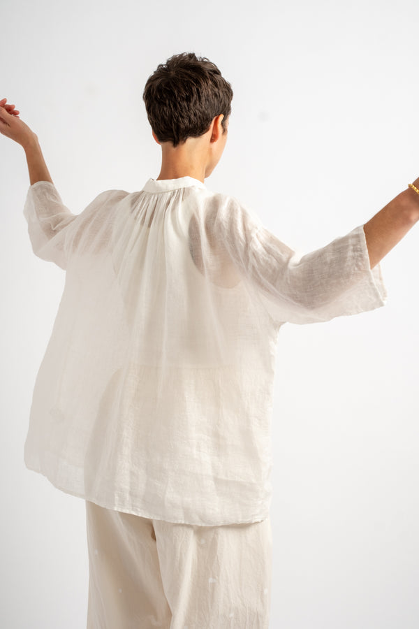 Linen Gathered Blouse in White
