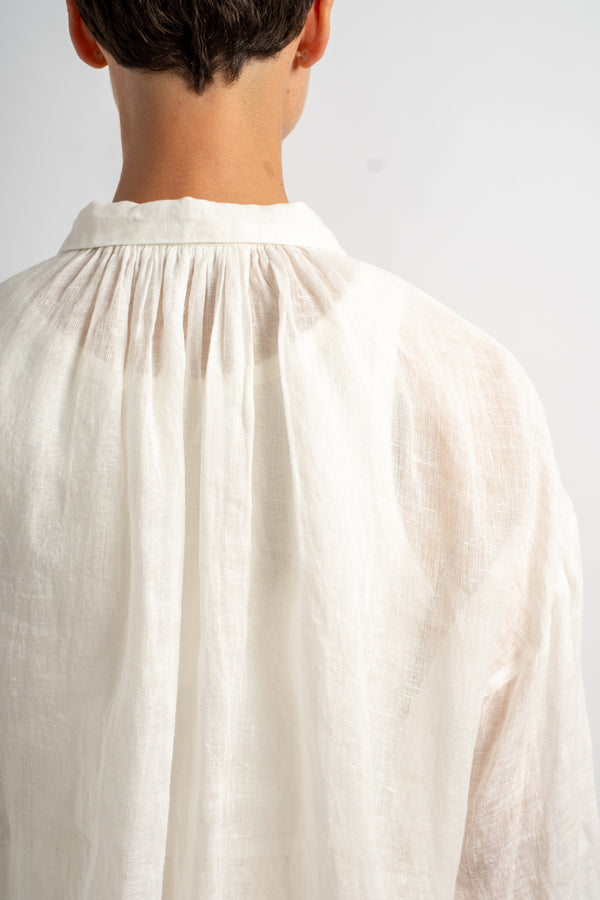 Linen Gathered Blouse in White