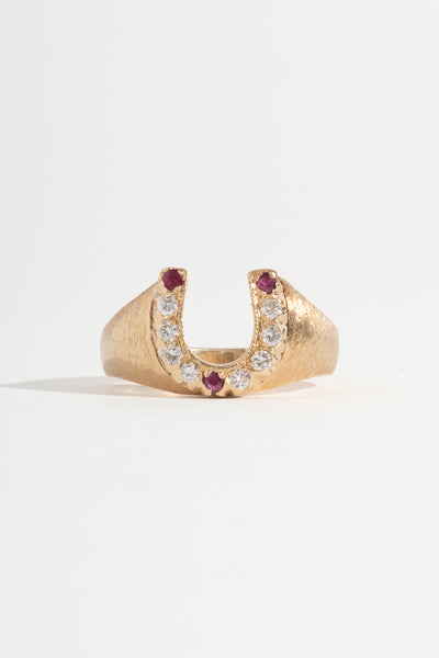 14K Diamond and Ruby Horseshoe Ring