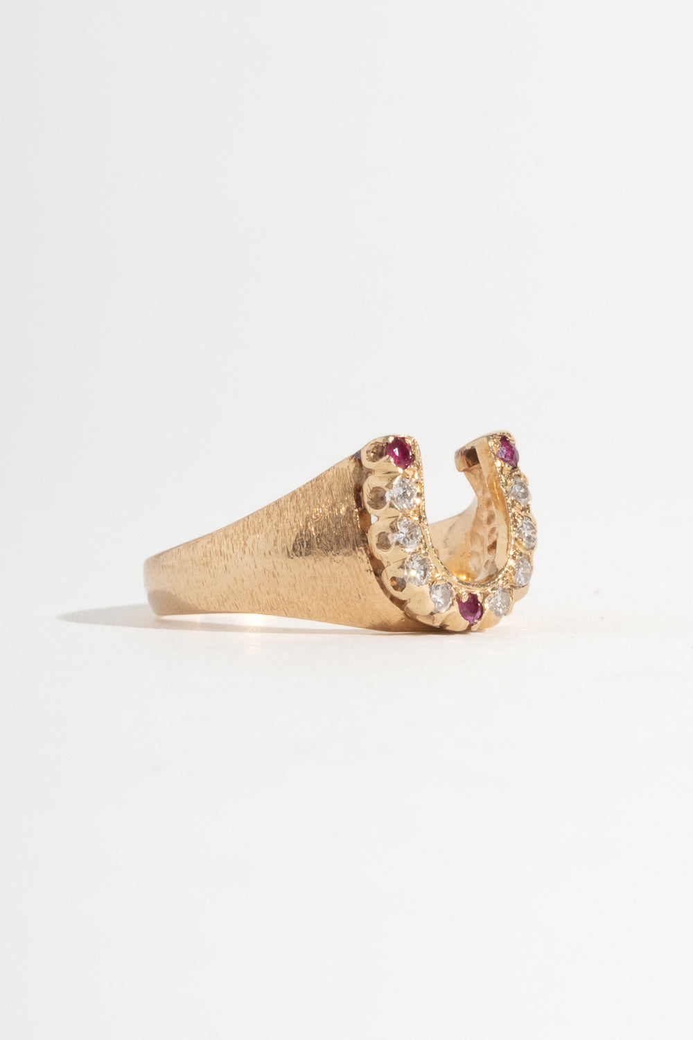 14K Diamond and Ruby Horseshoe Ring