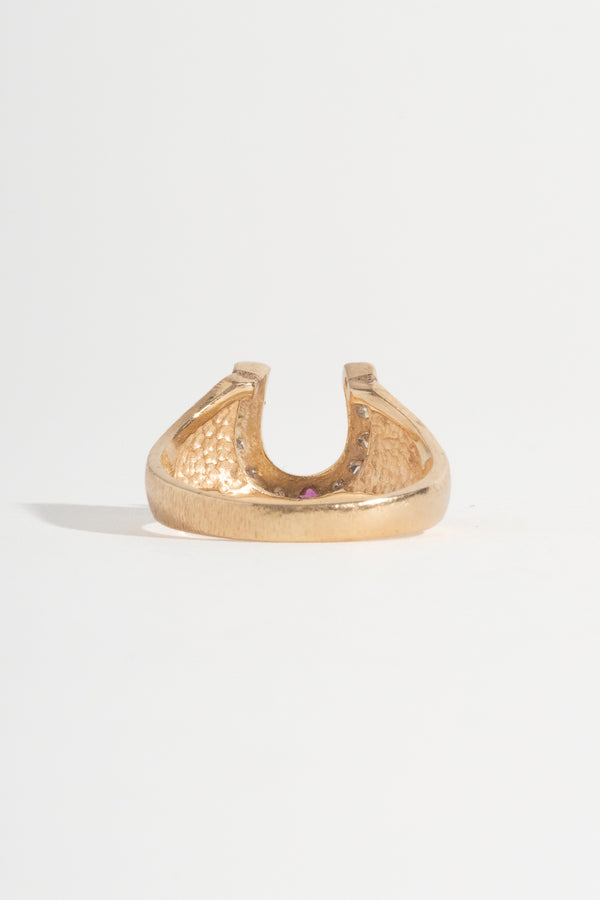14K Diamond and Ruby Horseshoe Ring