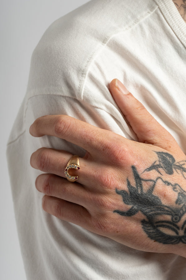 14K Diamond and Ruby Horseshoe Ring
