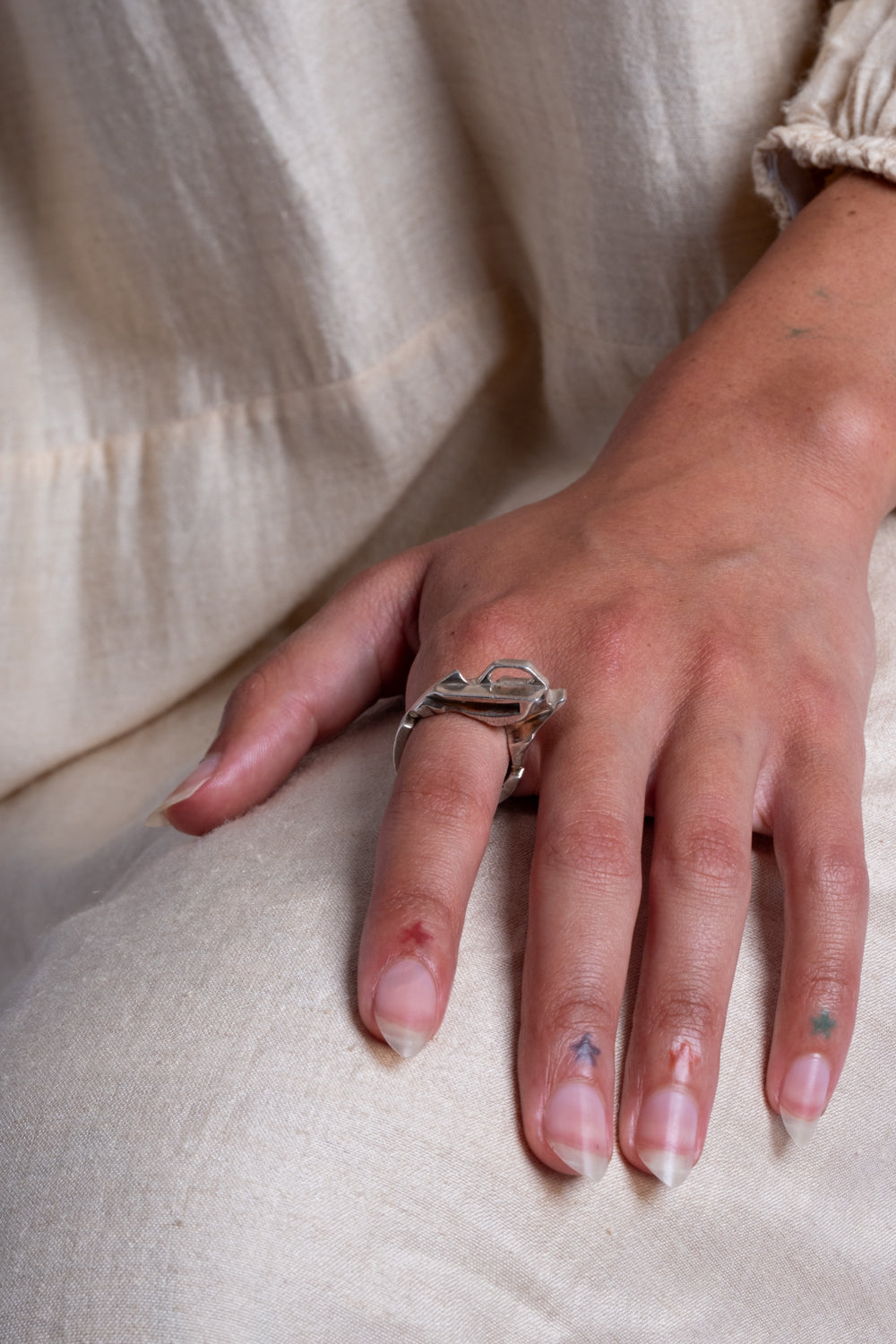 Sterling Abstract Brutalist Ring