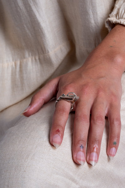 Sterling Abstract Brutalist Ring