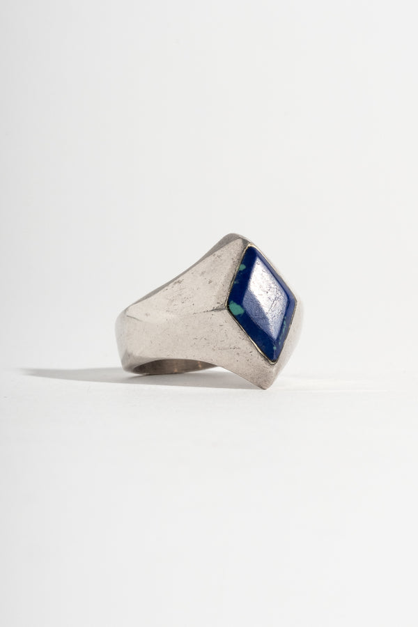 Sterling Diamond Shaped Lapis Signet Ring