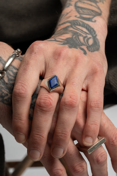 Sterling Diamond Shaped Lapis Signet Ring