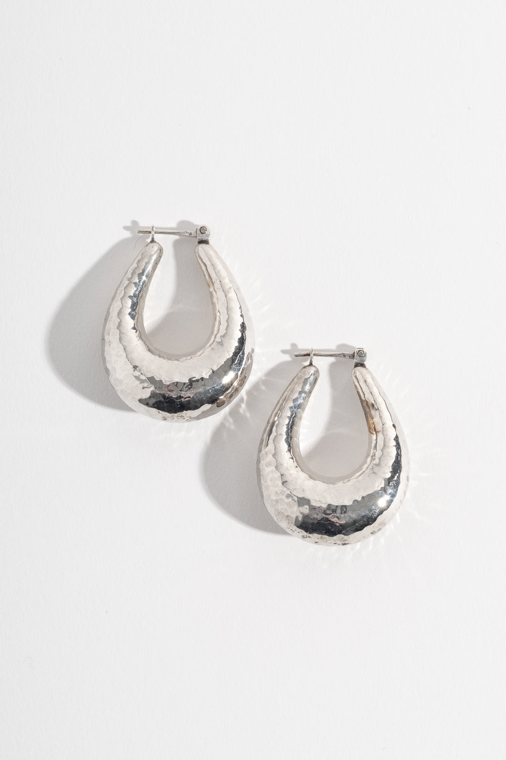 Sterling Hammered Puffy Hoop Earrings