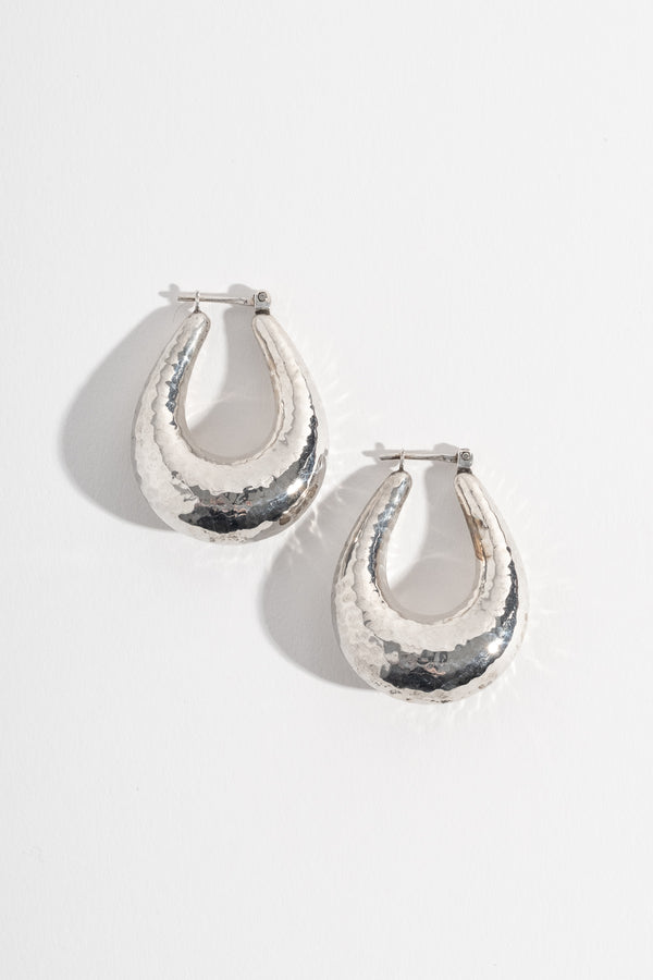 Sterling Hammered Puffy Hoop Earrings