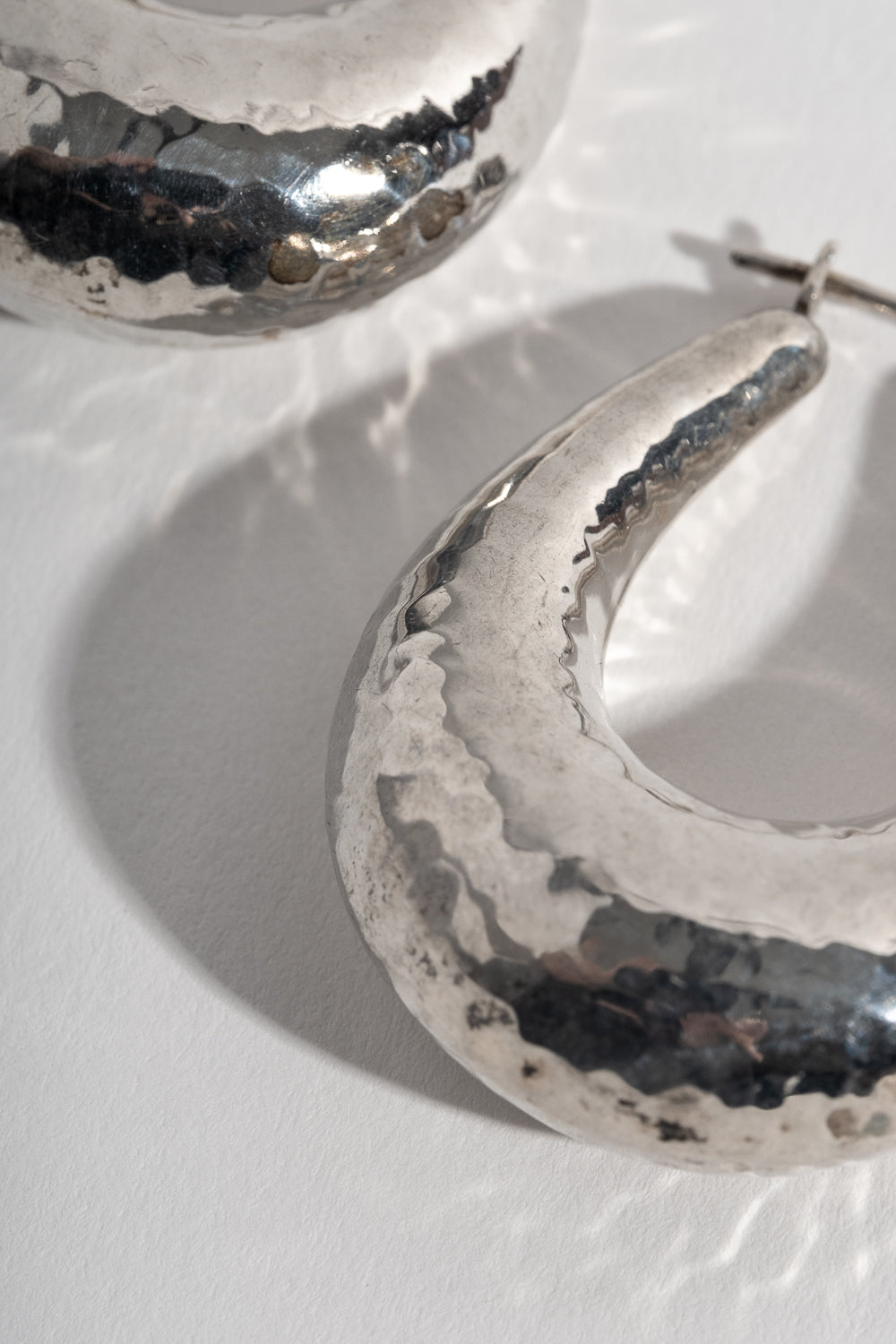 Sterling Hammered Puffy Hoop Earrings