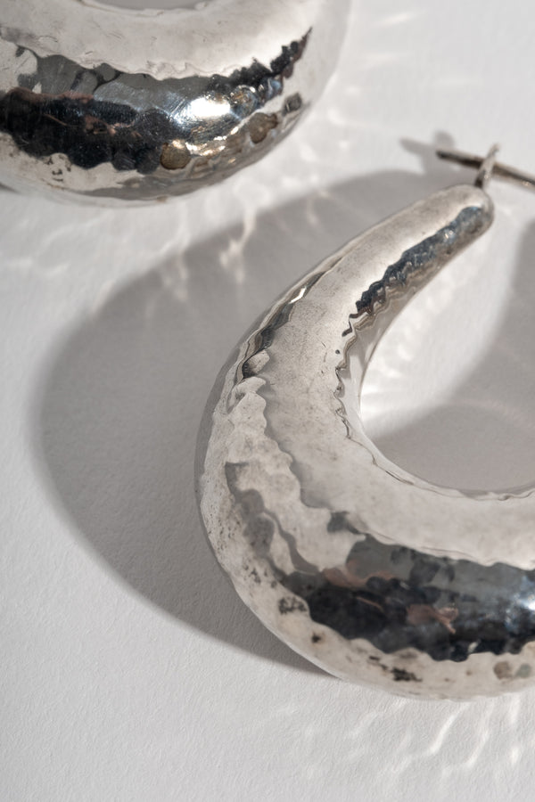 Sterling Hammered Puffy Hoop Earrings