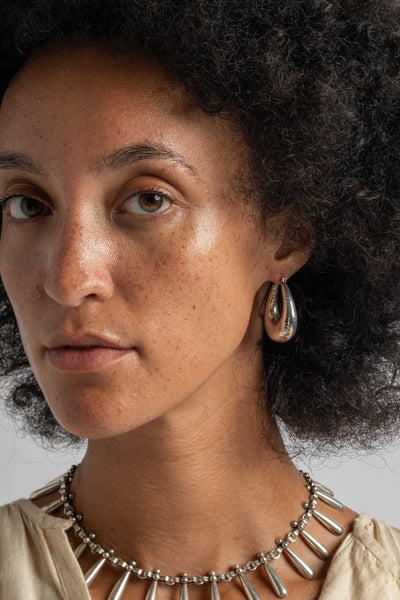 Sterling Hammered Puffy Hoop Earrings