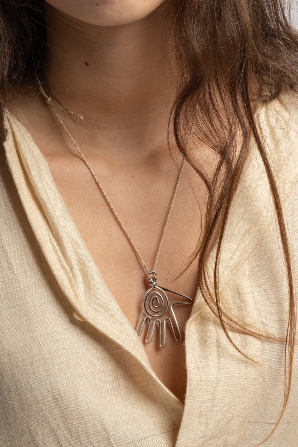 Sterling Wire Work Hand Pendant Necklace