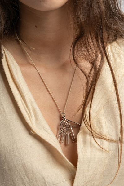 Sterling Wire Work Hand Pendant Necklace
