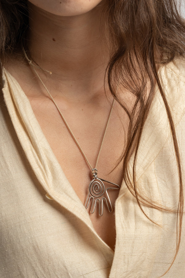 Sterling Wire Work Hand Pendant Necklace