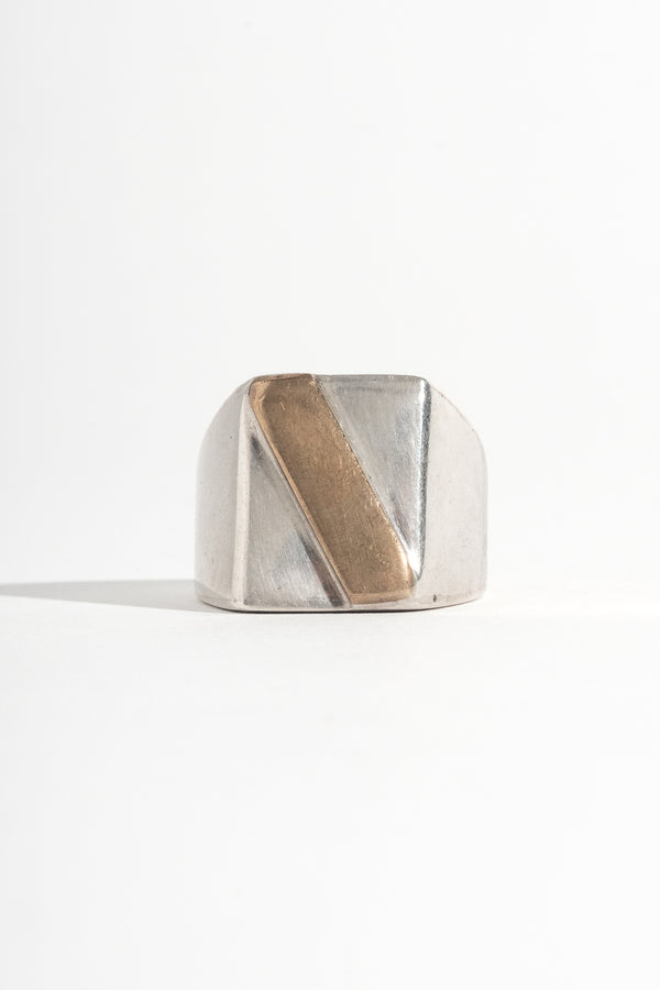 Sterling + 18K Gold Stripe Signet Ring